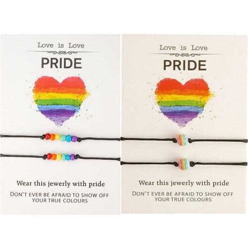 Rainbow LGBT Pride Bracelet for Women Men Colorful Seed Bead Beaded Strings Bracelet Anklet Teen Couple 2Pcs Set Jewelry Adjust