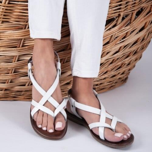 2021 Summer Women Vintage Premium White Orthopedic Open Toe Sandals Premium Non-slip Breathable Leather Casual Women Shoes