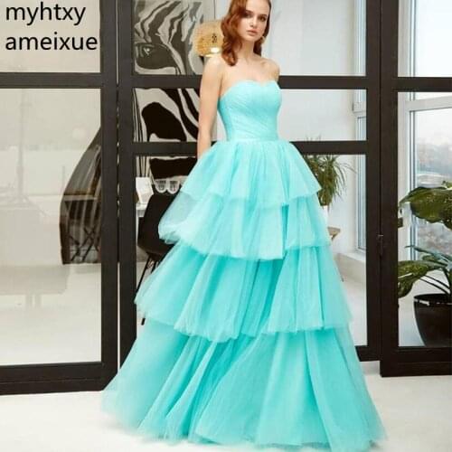 Sexy Boho Beach A Line Tiered Tulle Long Prom Dresses 2021 Corset Lace Up Back Evening Gowns Pleats Women Dress Vestido De Festa