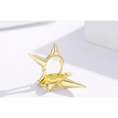 Cute 925 Sterling Silver Gold Color GEO Triple Spike Small Loops Huggies Hoops Earrings For Women Jewelry Kids Girls Kolczyki