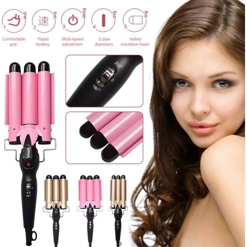 Wholesale Three-Barrel Waver Hair Curler Iron 20mm 32mm Triple Barrels Plug-in Hairstylers 2 Temperature Beauty Tool Hair Waver