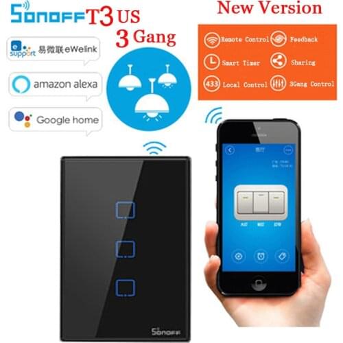 Sonoff T3 US 3gang Wifi Smart Switch RF/433/Touch Smart Home Remote Control Timer Wireless Switch Work With Alexa Google Home