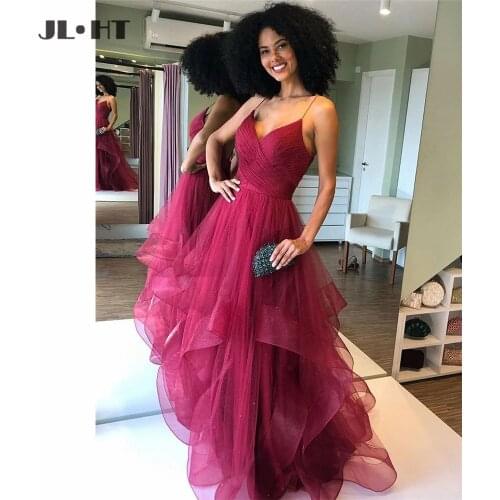 Stylish Puffy 2019 Evening Dresses Long Flowers Floor Length A-Line Prom Dress V-Neck Tulle Maid of Honors Evening Dress
