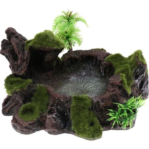 Worm Dish Reptile Food Water Bowl Pet Amphibians Terrarium Moss Decorative Resin Ornaments 18x15x9.5cm