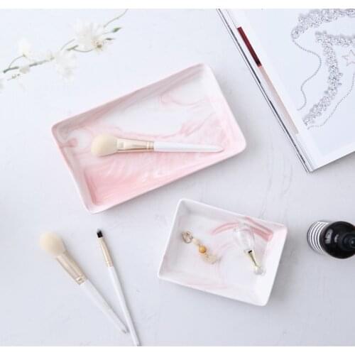 Cosmetic Storage Nordic Ceramics Marble Pattern Table Porcelain Dessert Jewelry Plate Office Desk Organizer