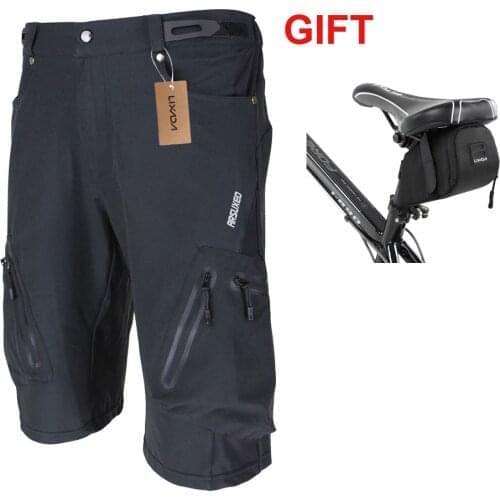 New Men Padded Baggy Cycling Shorts Reflective MTB Mountain Bike Shorts Bicycle Riding Trousers Water Resistant Loose Fit Shorts