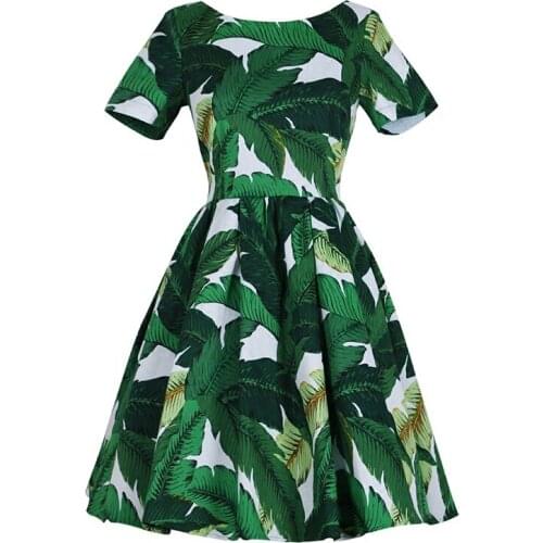 Custom made Summer New Runway ALine Dress Womens High Quality Short Sleeve Banana leaf Print Dresses Plus Size 3XS-10XL Vestido