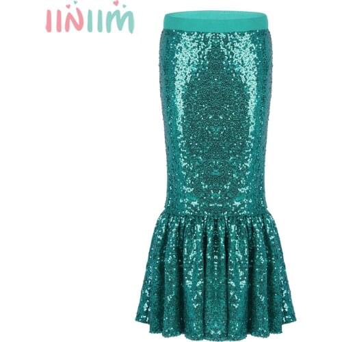 Iiniim 2018 Girls Clothing Novelty Kids Skirts Shiny Sequins Mermaid Tails Halloween Cosplay Birthday Party Costume Maxi Skirt