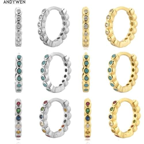 ANDYWEN 925 Sterling Silver Gold Zircon Hoops Huggies Luxury Women Fashion Crystal CZ Fashion Wedding Gift Pendiente Clips