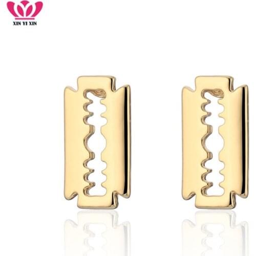 2020 New Punk Tiny Razor Blade Stud Earrings Women Gold Silver Color Steel Needle Individuality Earrings Girl Jewelry Gift