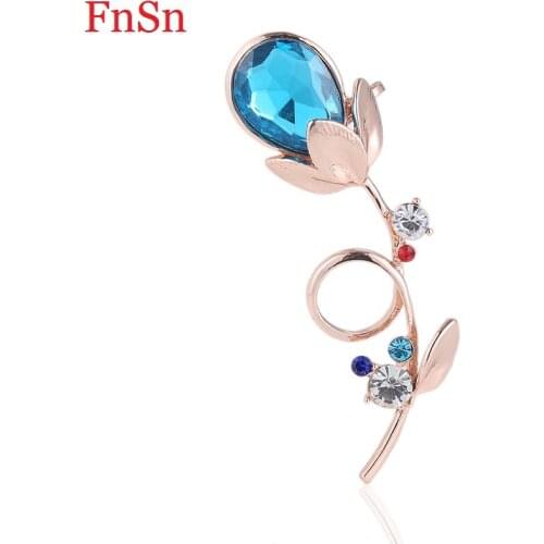 Fnsn 2017 New Hot Summer Ear Cuff Plant flower Butterfly Crystal For Women Zinc Alloy Colorful Clip Earring Plant Jewelry Sale