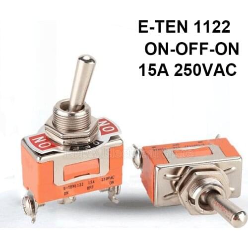 2Pcs E-TEN1122 Silver Contact SPDT 12MM 15A 250V AC ON-OFF-ON 3 Position 3Pin Reset Rocker Toggle Slide Switch E-TEN 1122 Orange