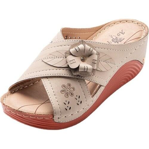 2021Summer Women Sandals Beach Shoe Flowers Leisure Female Shoes Clip Toe Casual Dual-purpose Soft Sandals Black Apricot Brown