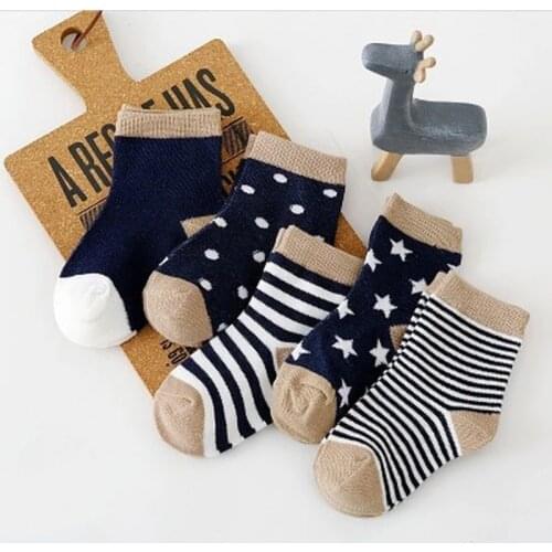5 Pair/Lot Kids Soft Cotton Socks Boy Girl Baby Cute Cartoon Warm Stripe Dot Fashion Sport Spring Summer Autumn Winter Children