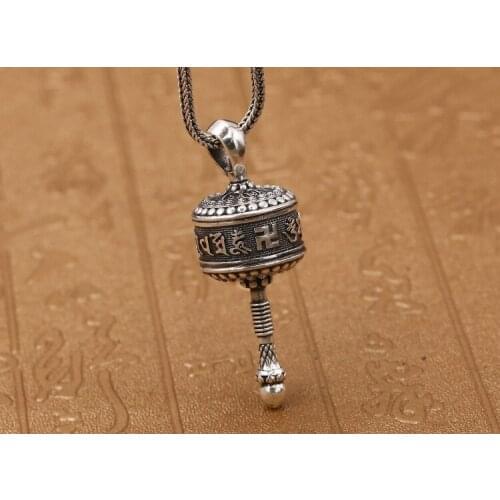 925 STERLING SILVER Om Mani Padme Hum Prayer Wheel women mens Jewelry Pendant charm A5130
