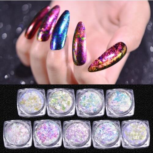 BEAUTYBIGBANG 0.15g Nail Glitter Flakes Sequins Powder Transparent Chameleon Chrome Pigment Sequins Manicure Nail Powder Deco