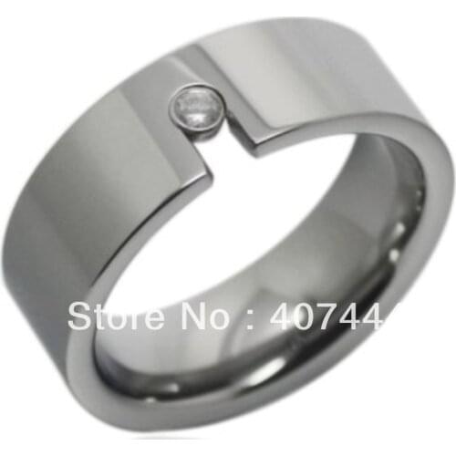 Free Shipping USA Hot Selling Unique High Polish &Inlay a CZ Tungsten Wedding Band Ring 8mm US sizes (7-10) Cobalt Free