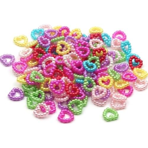 100pcs/pack Mixed Color 12mm Heart Shape Beads Flatback Hollow Imitation Pearl Beads Clothes Crafts DIY For Jewelry Making