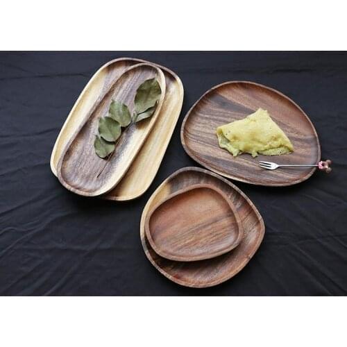 Whole Wood Irregular Oval Solid Wood Pan Plate Fruit Dishes Saucer Tea Tray Dessert Dinner Plate Tableware Set