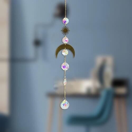 DIY Crystal Wind Chime Pendant Metallic Hoop Moon Sun Hanging Drop for Outdoor Indoor Garden Window Wedding Curtain Chandelier