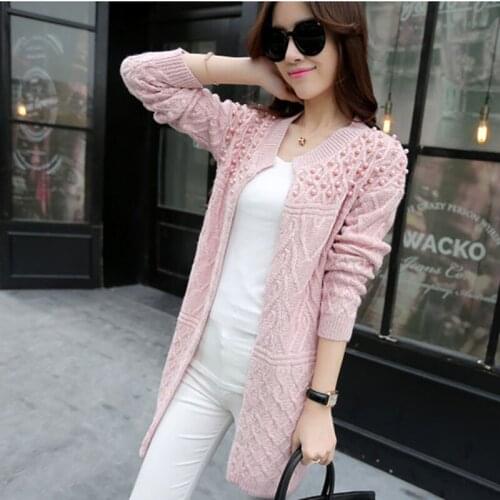 Long Cardigan Womens Sweaters 2018 Winter Knitted Twist Bead Long Sleeve Womens Jumpers Pull Femme Hiver Outerwear Sweater Women
