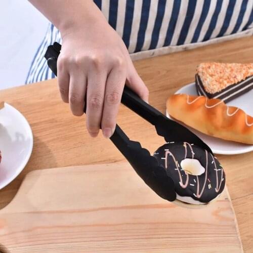 Hot sell 60pcs/lot 9/12/14 inch Black Non-Stick Kitchen Tongs Stainless Steel Barbecue Tongs Pizza Bread Tong Clip