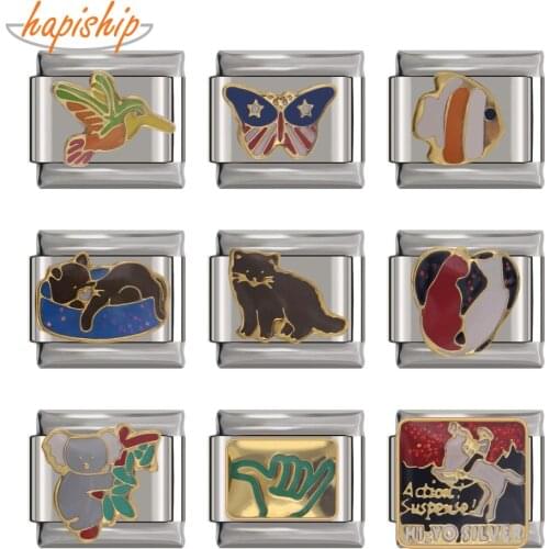 Hapiship 2018 New Top 9mm Width Original Daisy Cat Fish Bird panda Italian Charm Bracelet Stainless Steel Jewelry Making DJ061