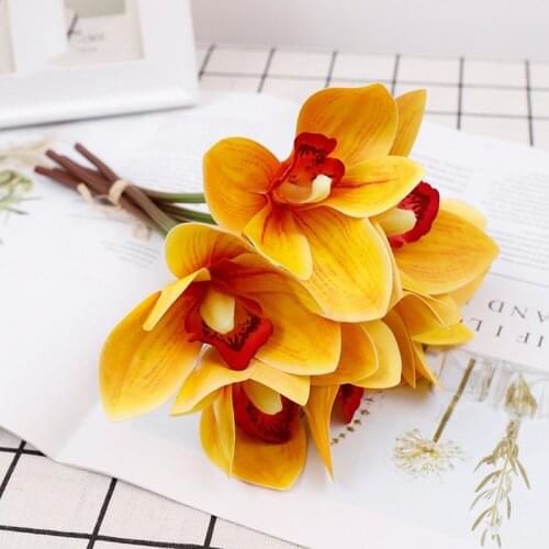 6pcs 3D Cymbidium Artificial Flower Bouquet for Wedding Holding Flowers diy Home Floral Arrangement Decoration