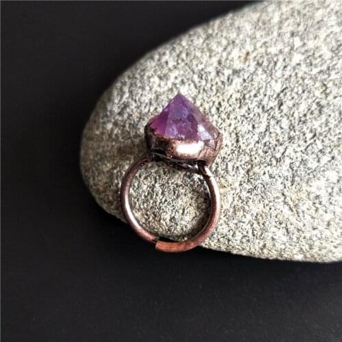 FUWO Hot Sale Natural Amethysts Ring With Antique Copper Plated Semi Precious Stone Jewelry Wholesale 5pcs/lot RG031