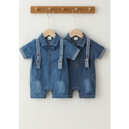 Newborn Baby Boys Rompers My First Birthday Baby Boys Clothing Cotton Short Sleeve Denim Boy Jumpsuit for Summer Baby Boy Stuff