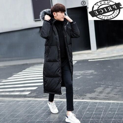 Korean Style 20% White Duck Down Jacket Men Coat Real Fox Fur Collar Long Coats Thicken Mens Clothing Plus Size aXL 2021