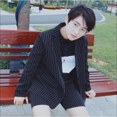 Black Striped Suits Men Singer Nightclub Dj Neutral Fashion Self-cultivation High-quality Stage Suits 2020 Summer New Casual