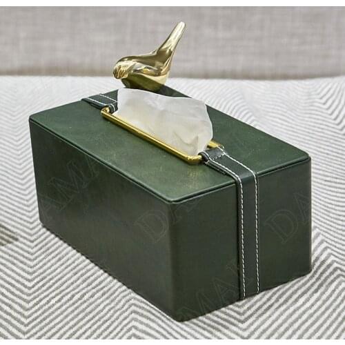 Golden Bird Leather Tissue Boxes Simplicity Living Room Napkin Organizer Dining Table Desktop Thin Paper Holder Home Decoration