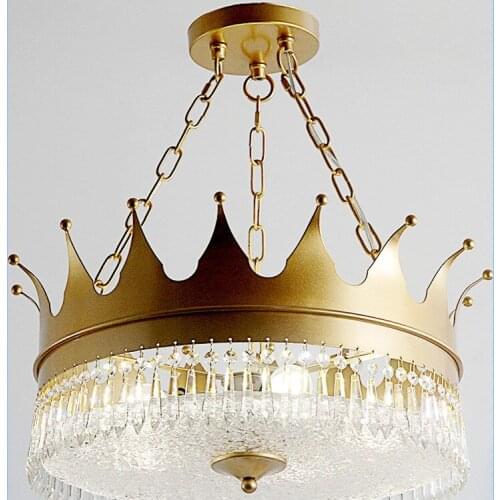 Nordic Crown Creative Crystal Chandelier Living Room Corridor Childrens Bedroom American Country LED Golden Creative Chandelier