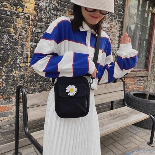 Fashion Handbag Casual Women Mini Canvas Shoulder Bag Daisy Small Cotton Handbag Totes Ladies Casual Vintage Purse Cloth Bucket