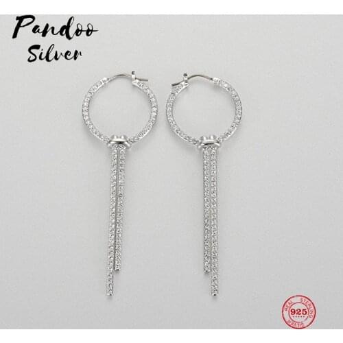 PANDOO Fashion Charm Sterling Silver Original 1:1 Copy, Round Tassel Shape Modern Elegant Earrings Women Luxury Jewelry Gifts