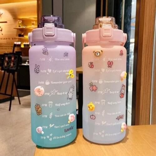 Stickers Water Bottle with Straw Cup Large Space Cup Sports Climbing Camping Water Bottle Drinking Bottle With Straw Leakproo