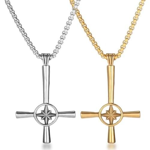 Stainless Steel Gold Hexagram Inverted Cross Star Pendant Necklace Christ Jesus Cross Necklaces Gift For Him with Chain