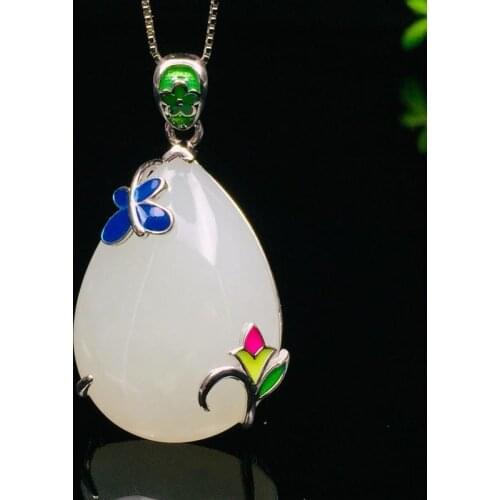New Fashion Drop S925 Silver Inlaid White Jade Pendant Necklace, Designed for Women To Create Jewelry Gift