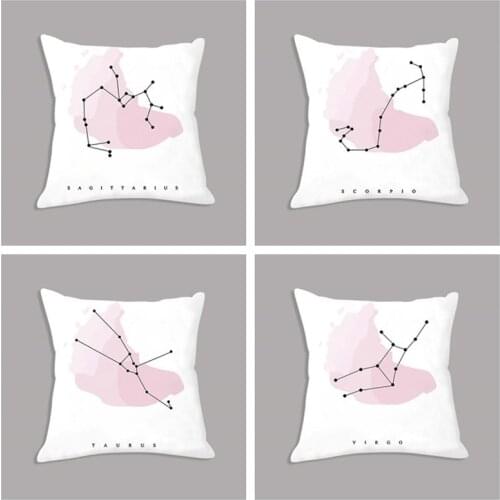 Twelve Constellations Posters Zodiac Astrology Sign Printed Seat Cushion Cover Nordic White Pillowcase 45x45cm Sofa Decoration