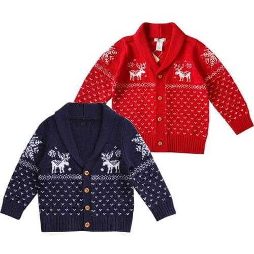 2 3 4 5 Y Baby Christmas Sweater Deer Print Lapel Knit Cardigan For Boys Cotton Autumn 2018 Toddler Girl Sweater Outwear Clothes