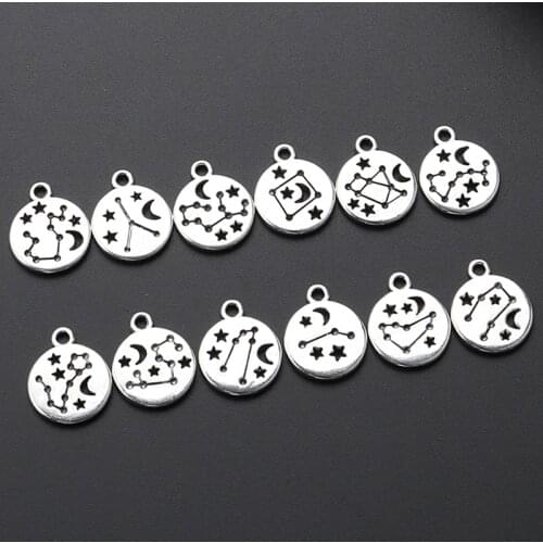 30pcs Silver Color Round Star And Moon Charms Sky Pendant Nature Bracelet Necklaces Jewelry Supplies A3366
