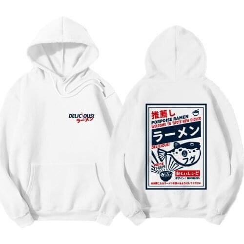 Japanese Harajuku Hoodie Streetwear Puffer Fish Print Mens Sweatshirt Hip Hop Hoodie Pullover Hooded Tops Streetwear