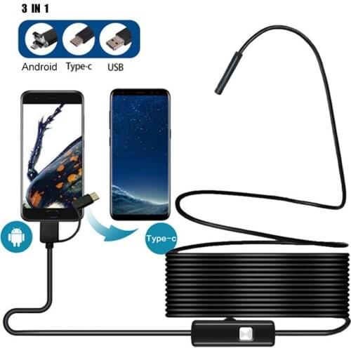USB Flexible Endoscope Camera Type C Waterproof HD Inspection Pipe Borescope Endoscope For Android Phone PC Cars Hard Cable 10M