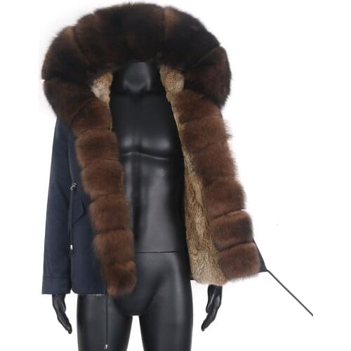 7XL Waterproof Short Parka Winter Jacket Men Real Fox Fur Coat Natural Rabbit Fur Liner Outerwear Hood Streetwear Detachable