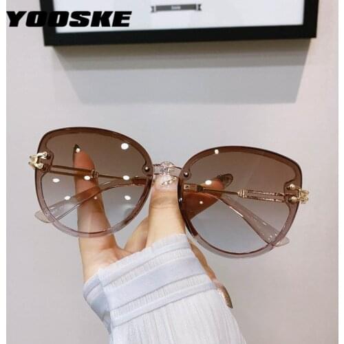 YOOSKE Trends Women Sunglasses Cat Eye Colored Eyewear Retro Transparent Sun Glasses Men Sunshades for Ladies Metal Big Frame