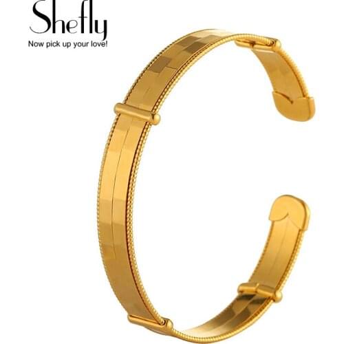 Fshion Jewelry Bracelets & Bangles Trendy Metal Pure Gold Color Steel Cuff Bangles Men Women Bileklik Viking Bileklik New