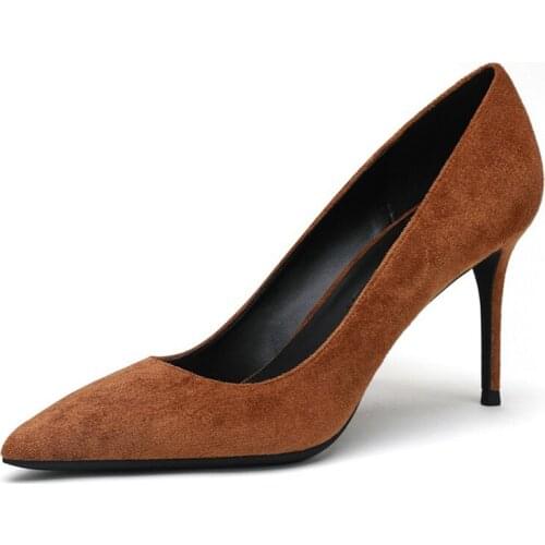 2020 Genuine Suede Leather Women High Heels Pumps Wedding Party Concise Summer Newest Pointed Toe Shoes Woman N0031