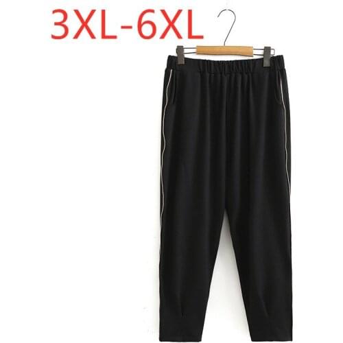 New 2020 Ladies Autumn Winter Plus Size Cropped Pencil Pants For Women Large Slim Elastic Black Zipper Trousers 3XL 4XL 5XL 6XL