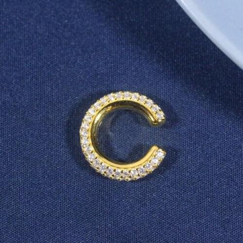 SLJELY 1pc Fashion Women 925 Sterling Silver Yellow Gold Color Mono Simple Ear Bone Cuff No Pierced Clip Earring Pave Zirconia